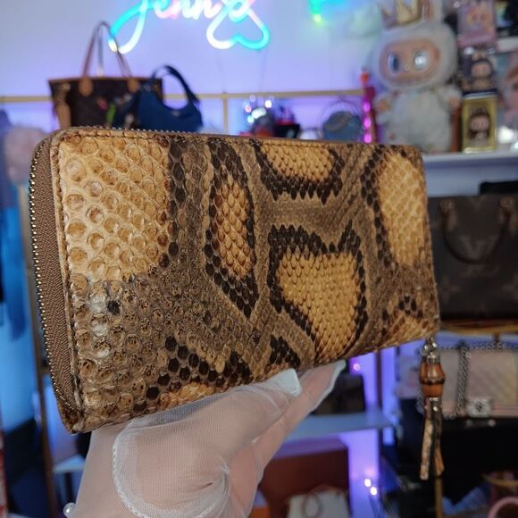 Gucci Python Exotic Leather Vintage Bamboo Tassel Zip Around Large Size Wallet W - Picture 3 of 14